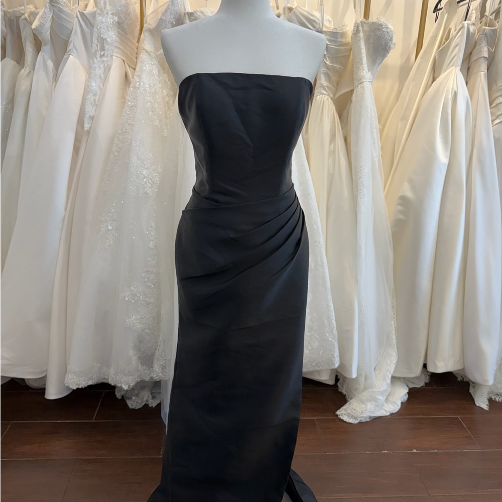 Strapless Black Evening Gown - Elegant Draped Silhouette